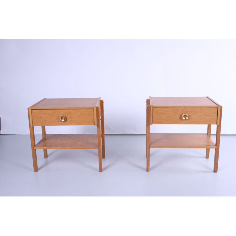 Pair of vintage night stands in light wood, Sweden