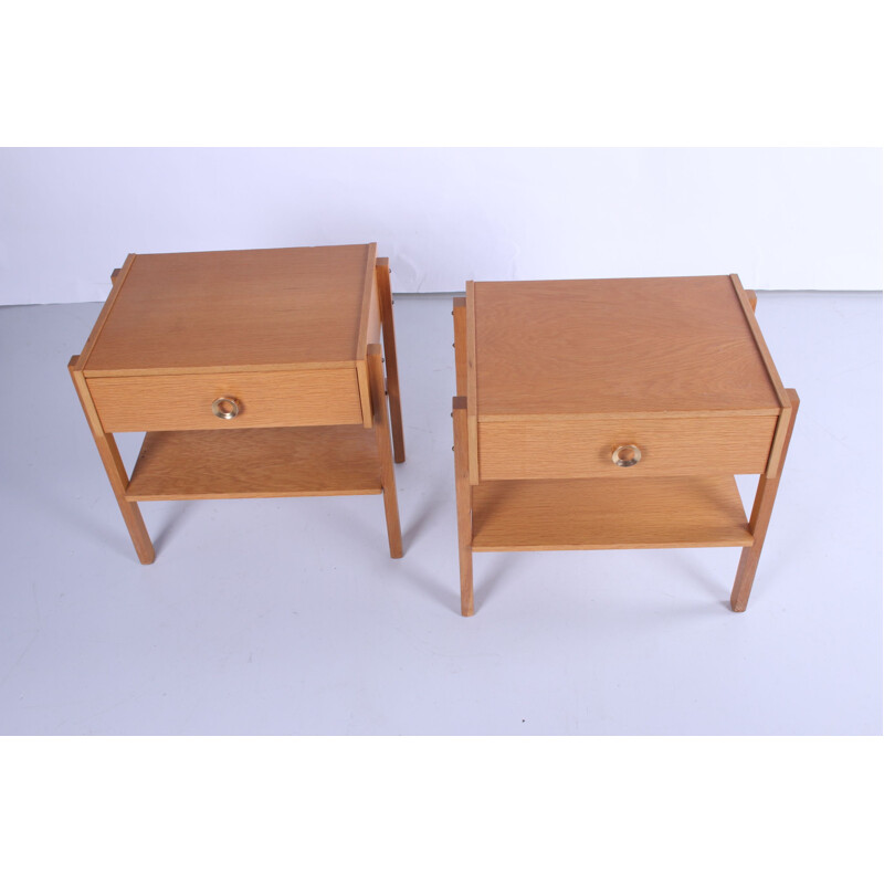 Pair of vintage night stands in light wood, Sweden