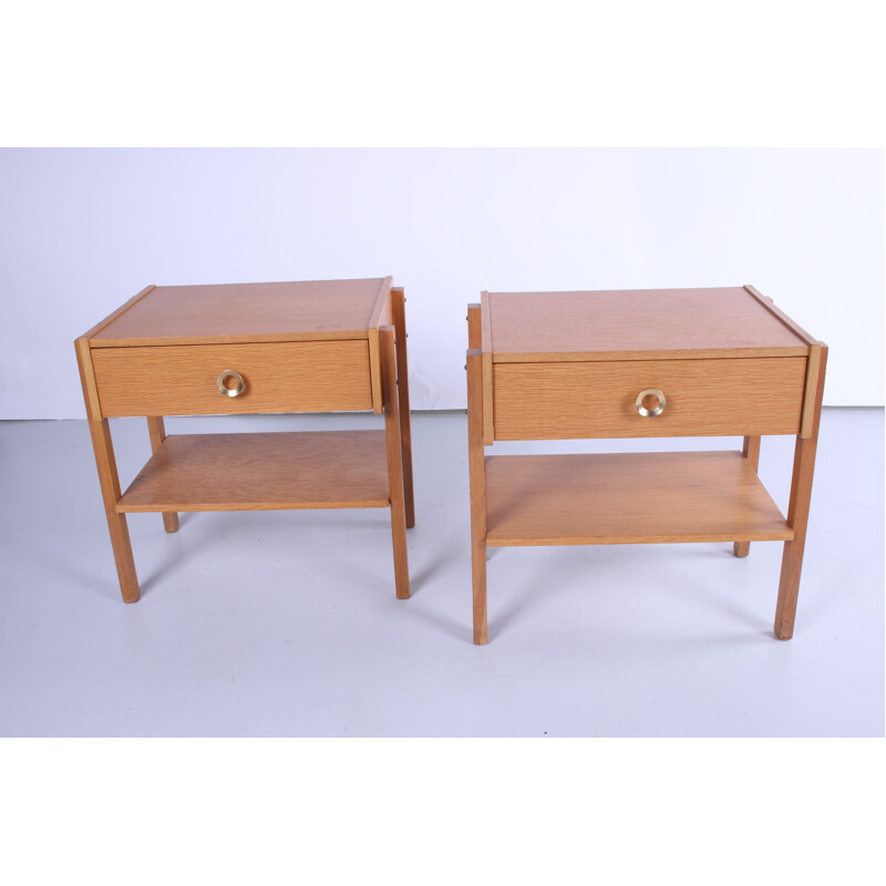 Pair of vintage night stands in light wood, Sweden