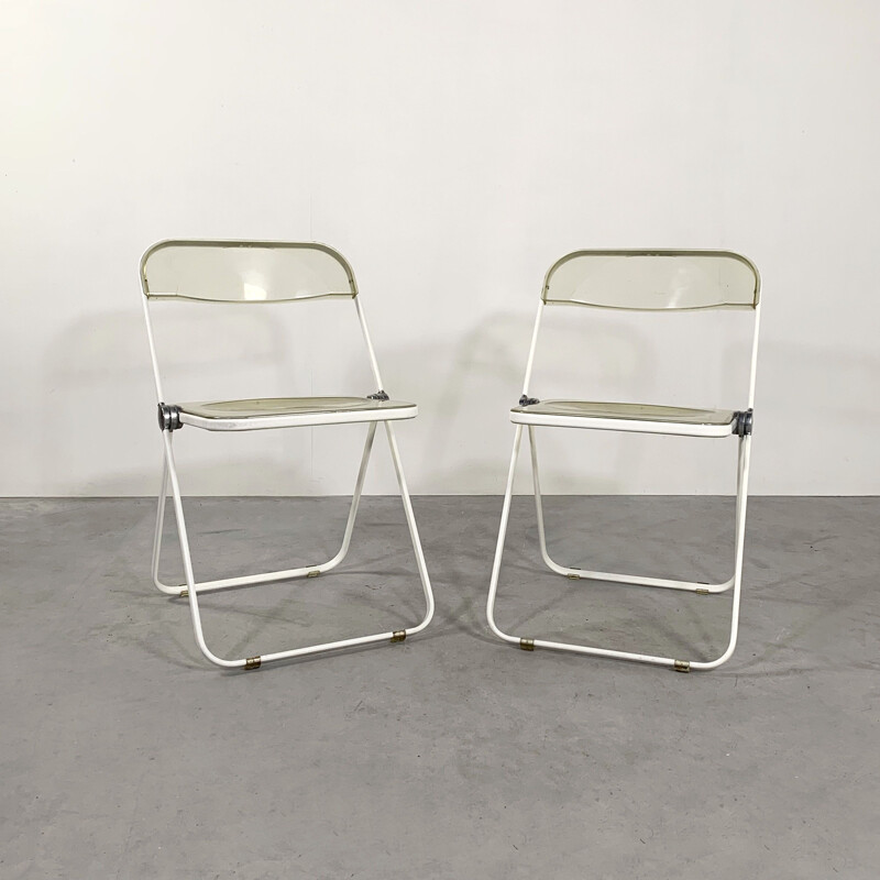 Pair of vintage White & Lucite Plia folding chairs by Giancarlo Piretti for Castelli 1960s