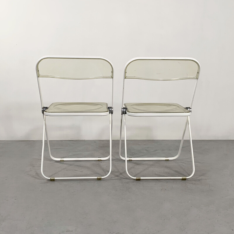 Pair of vintage White & Lucite Plia folding chairs by Giancarlo Piretti for Castelli 1960s