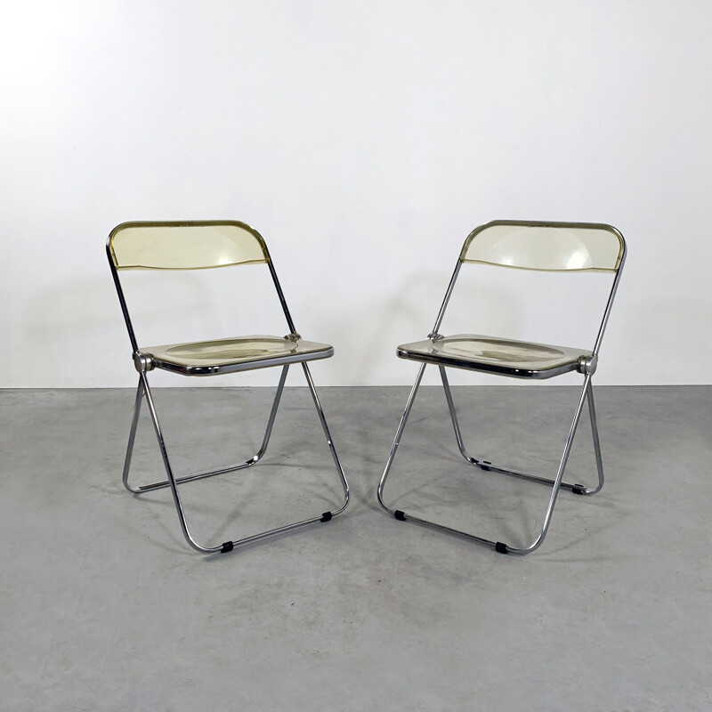 Pair of vintage Lucite Plia folding chairs by Giancarlo Piretti for Castelli 1960s