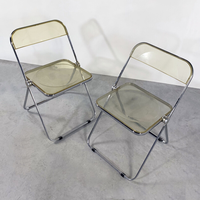 Pair of vintage Lucite Plia folding chairs by Giancarlo Piretti for Castelli 1960s