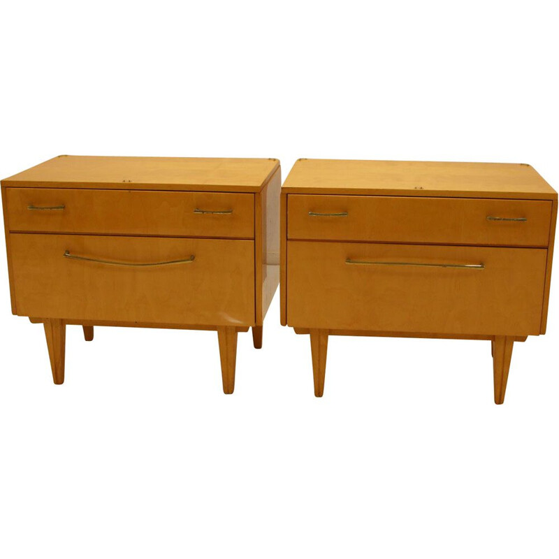 Pair of Vintage bedside tables with drawers and flap 1950s