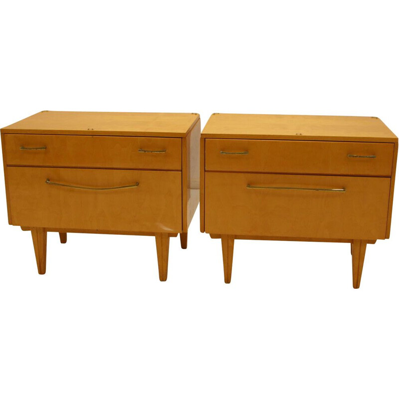 Paire de tables de chevet Vintage à tiroirs et abattant 1950