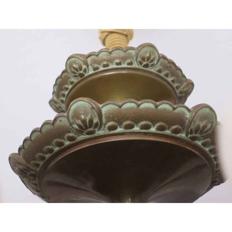 Vintage bronze and alabaster chandelier with 6 lights