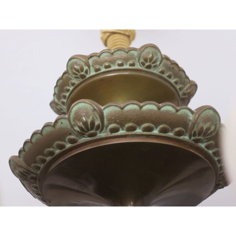 Vintage kroonluchter in brons en albast met 6 kaarslampen