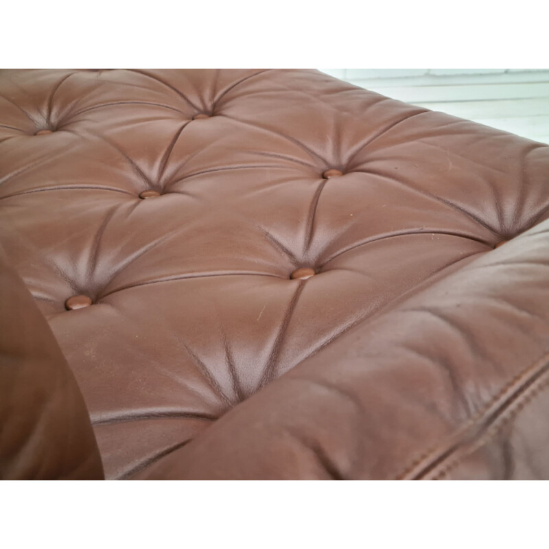 Vintage 2-seater sofa brown leather Denmark 1970s