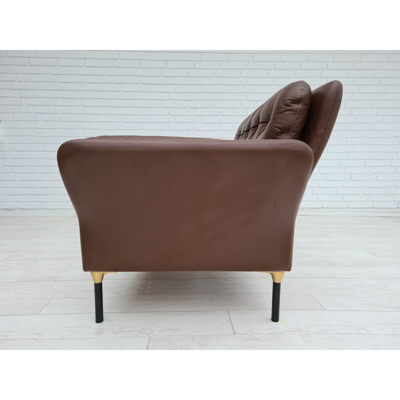 Vintage 2-seater sofa brown leather Denmark 1970s