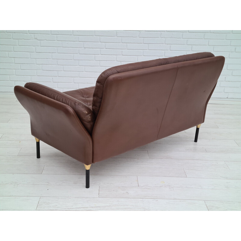 Vintage 2-seater sofa brown leather Denmark 1970s