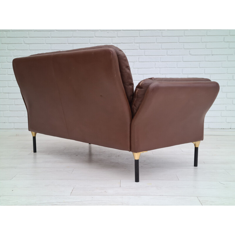 Vintage 2-seater sofa brown leather Denmark 1970s