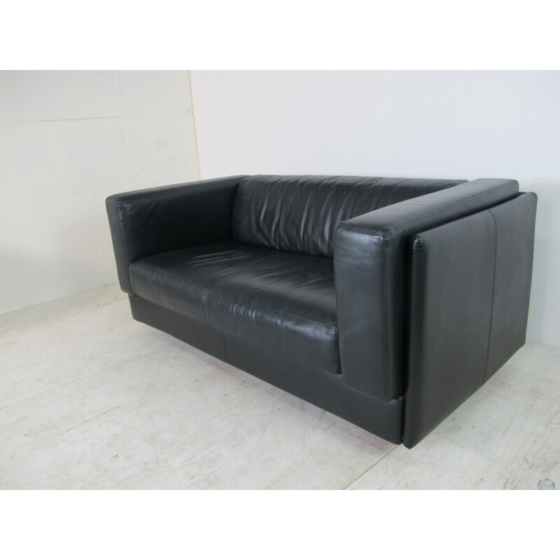 Vintage black leather Sofa 1970s