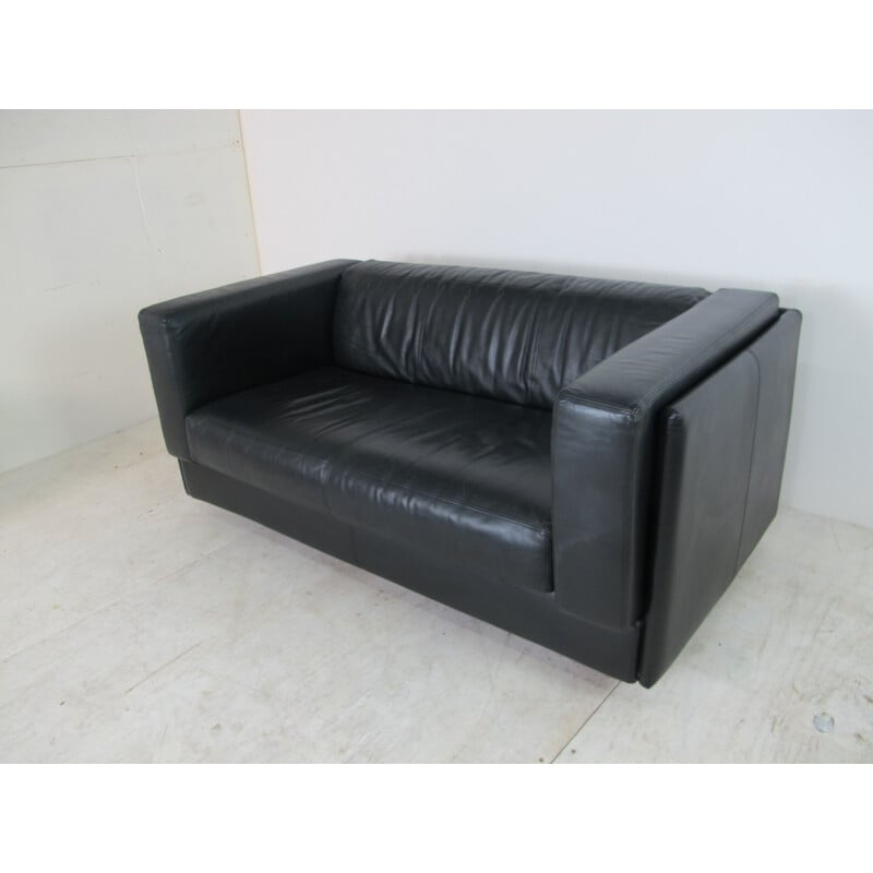 Vintage black leather Sofa 1970s