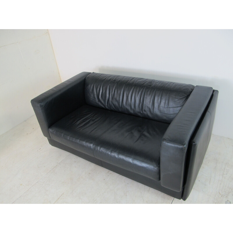 Vintage black leather Sofa 1970s