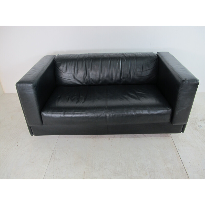 Vintage black leather Sofa 1970s