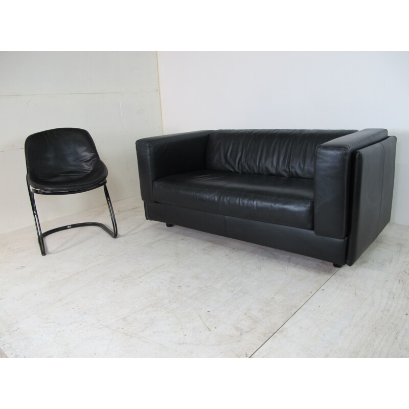 Vintage black leather Sofa 1970s