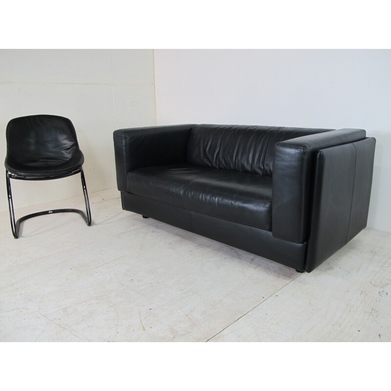 Vintage black leather Sofa 1970s