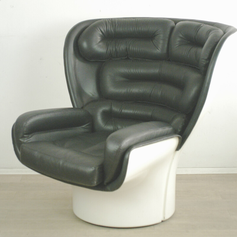 Comfort "Elda" armchair in black leather and fiberglass, Joe COLOMBO - 1960s