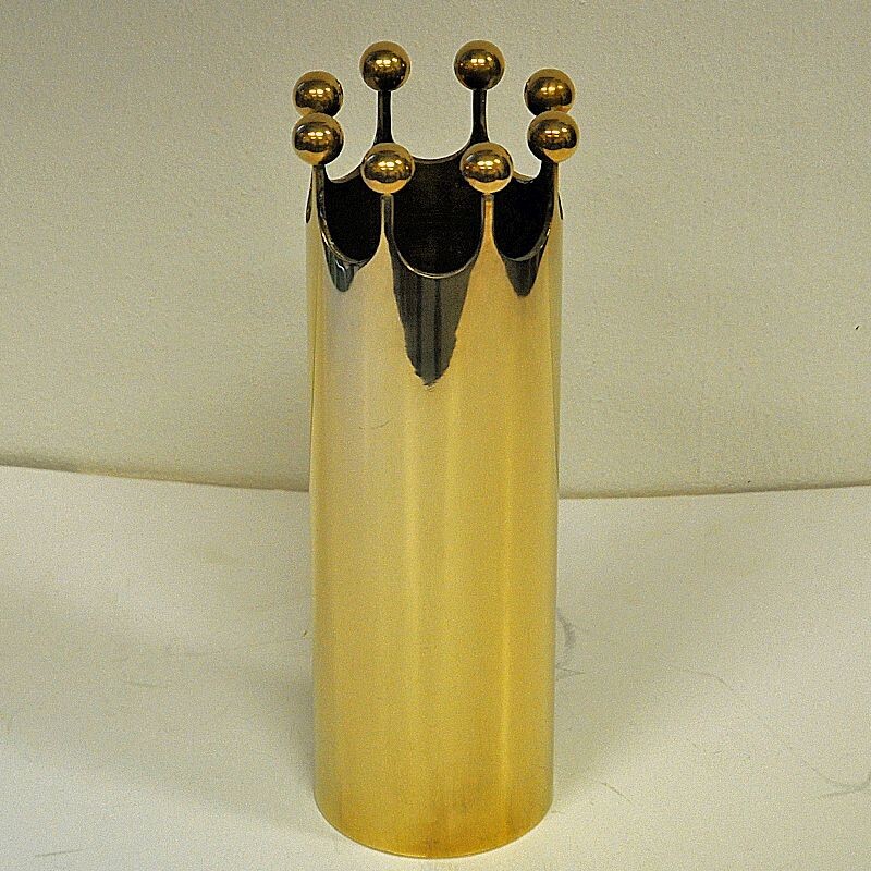 Vintage Brass Crown vase by Pierre Forssell for Skultuna Sweden 1950s