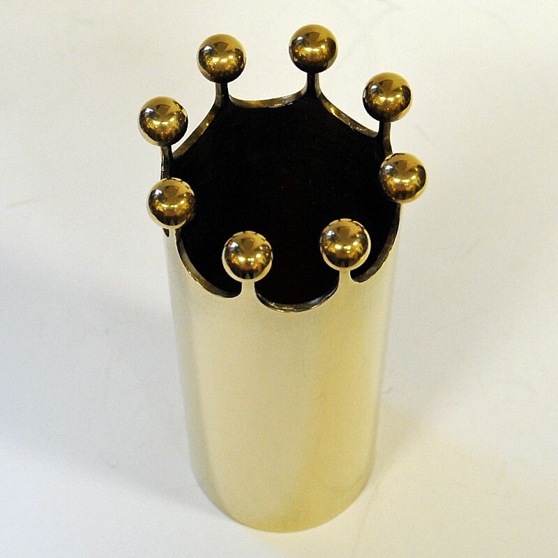 Vintage Brass Crown vase by Pierre Forssell for Skultuna Sweden 1950s