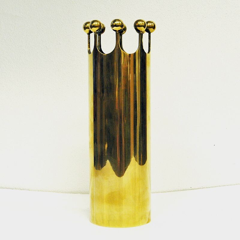 Vintage Brass Crown vase by Pierre Forssell for Skultuna Sweden 1950s