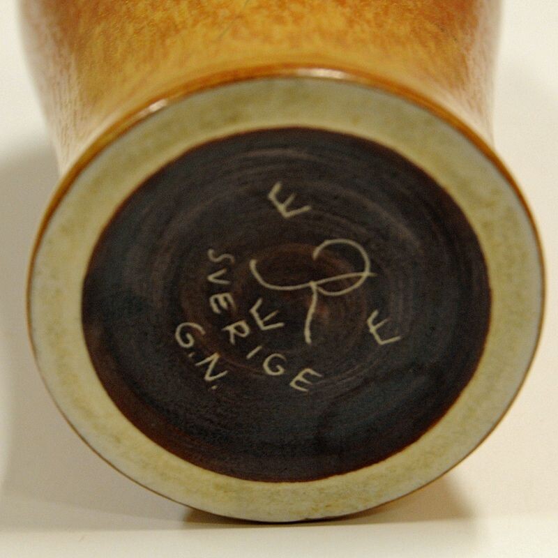 Vase vintage en céramique brun doré par Gunnar Nylund Rörstrand Suède 1950