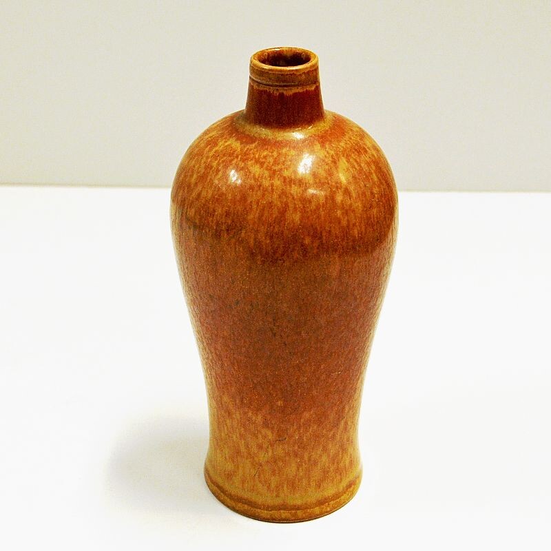 Vintage goldenbrown Ceramic Vase by Gunnar Nylund Rörstrand Sweden 1950s