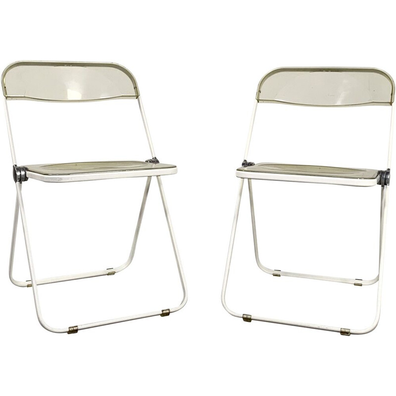 Pair of vintage White & Lucite Plia folding chairs by Giancarlo Piretti for Castelli 1960s