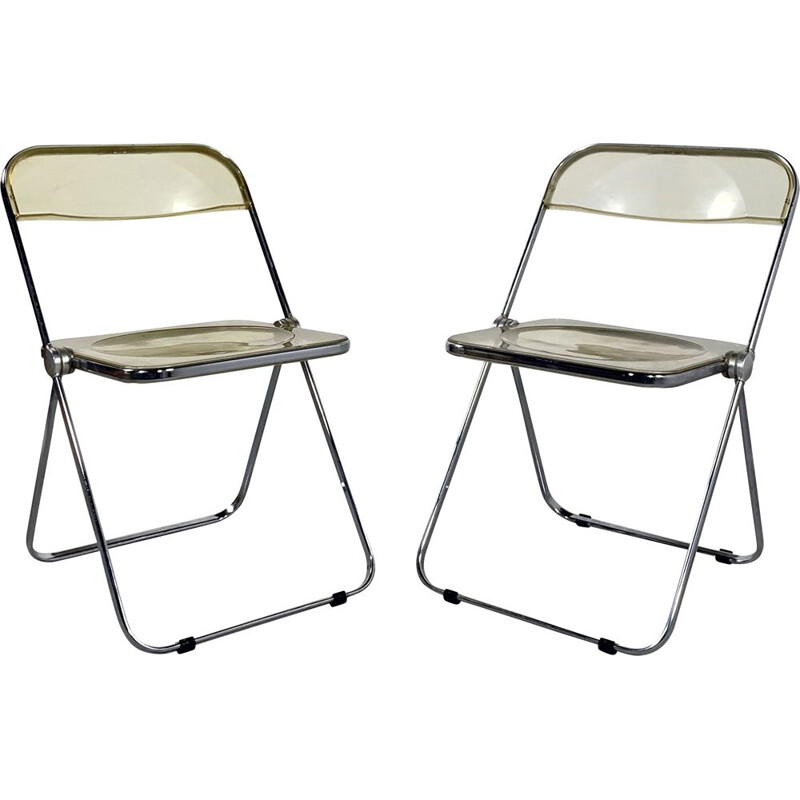 Pair of vintage Lucite Plia folding chairs by Giancarlo Piretti for Castelli 1960s