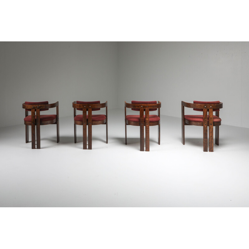 Lot de 4 fauteuils vintage Pigreco Cadres en bois courbé par Afra & Tobia Scarpa 1960s