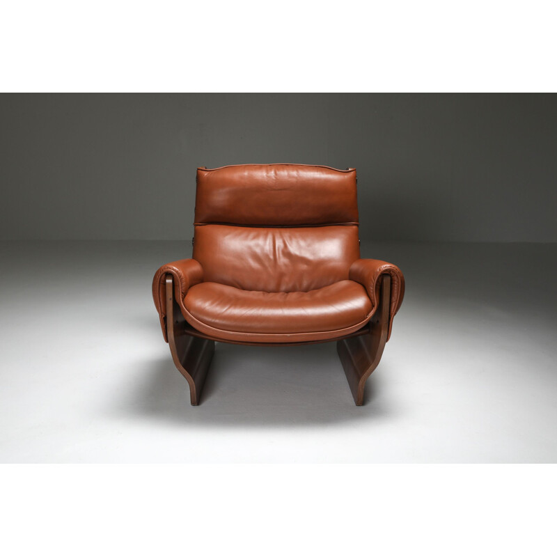 Pair of vintage Borsani Lounge Chairs in Cognac Leather 1960s