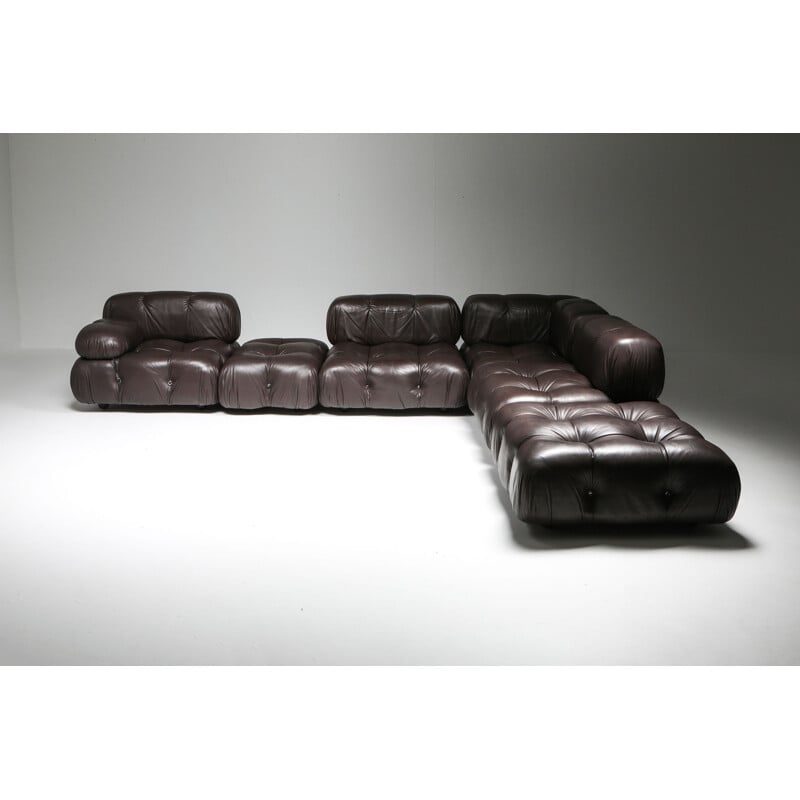 Vintage Mario Bellini's Camaleonda Sectional Sofa in Chocolate Brown Leather 1970s