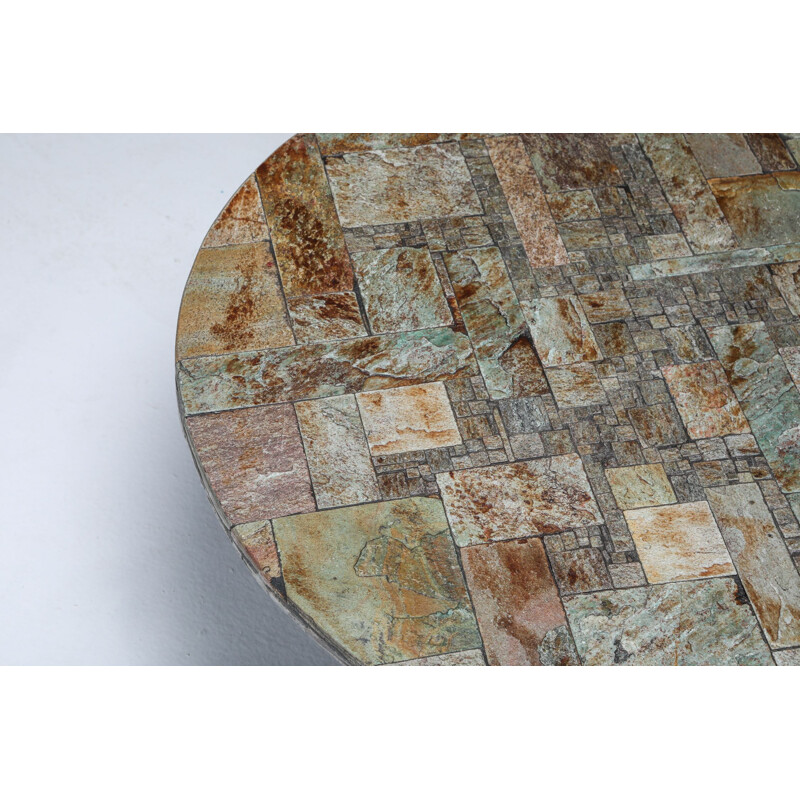 Vintage Pia Manu Round Slate Mosaic Coffee Table 1970s