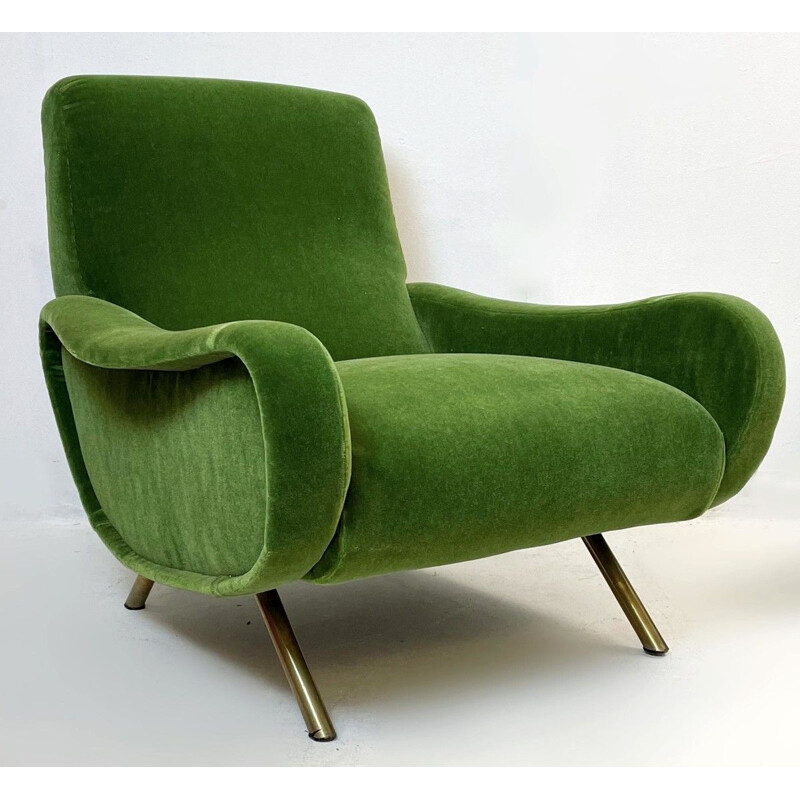 Pair of vintage green velvet armchairs by Marco Zanuso For Arflex Italy 1951s