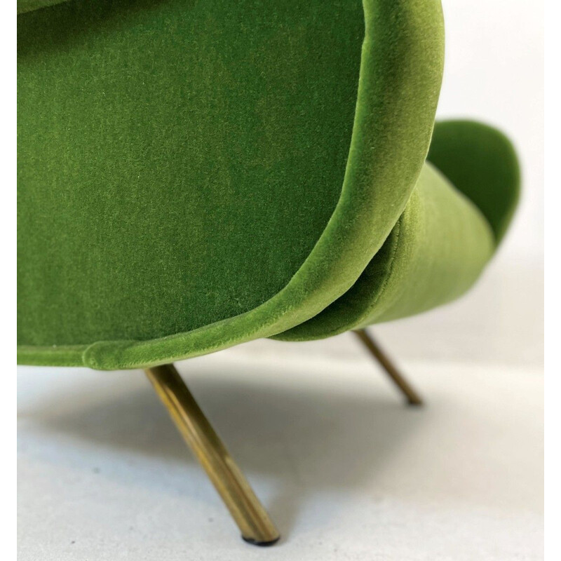 Pair of vintage green velvet armchairs by Marco Zanuso For Arflex Italy 1951s