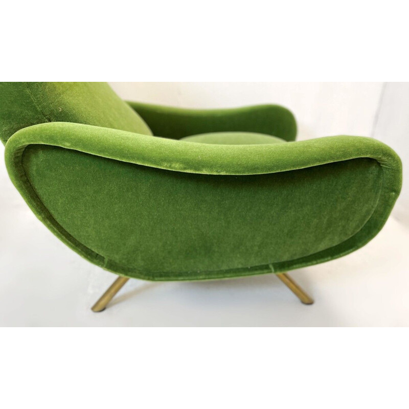 Pair of vintage green velvet armchairs by Marco Zanuso For Arflex Italy 1951s