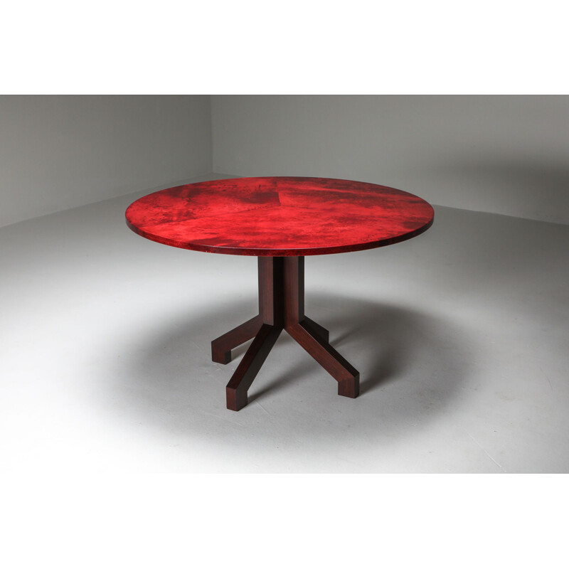 Parchemin vintage rouge Aldo Tura et table en acajou 1960