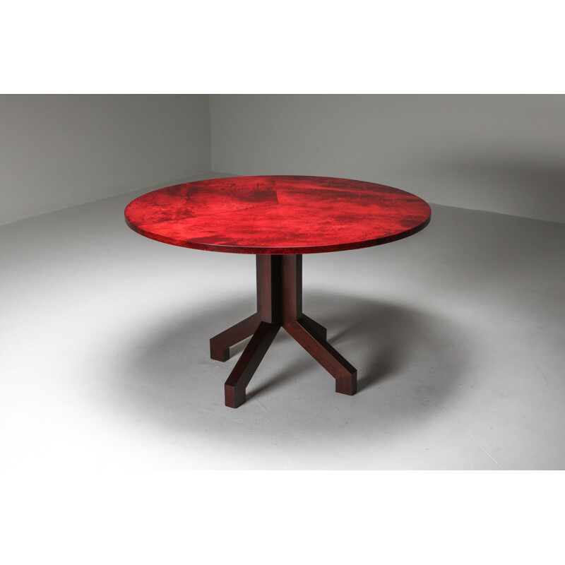 Aldo Tura mesa vintage de pergamino rojo y caoba 1960