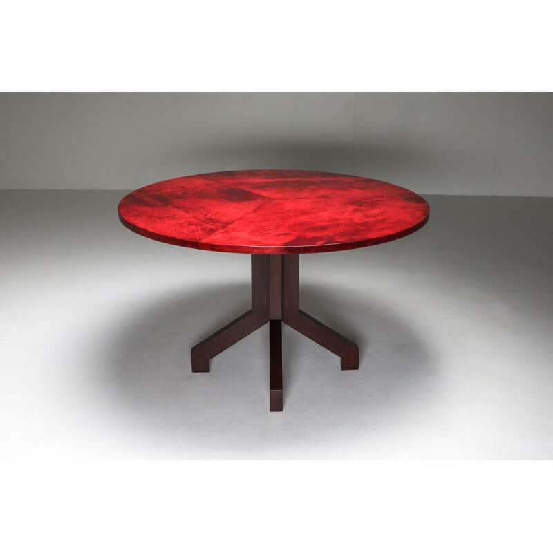 Parchemin vintage rouge Aldo Tura et table en acajou 1960