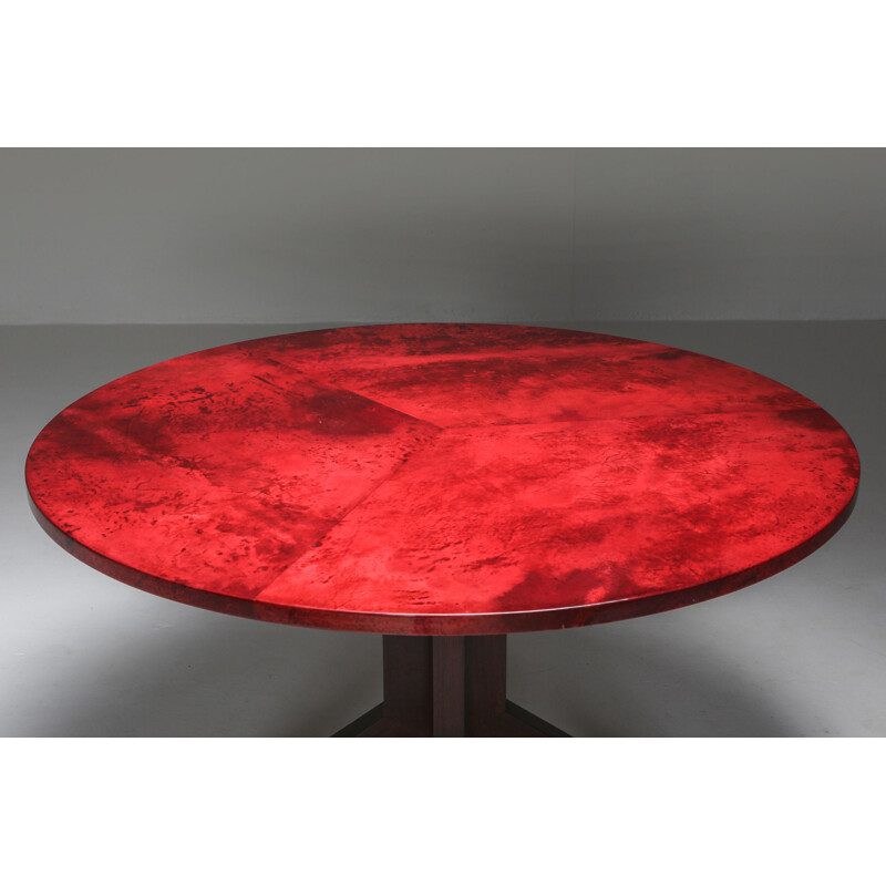 Parchemin vintage rouge Aldo Tura et table en acajou 1960
