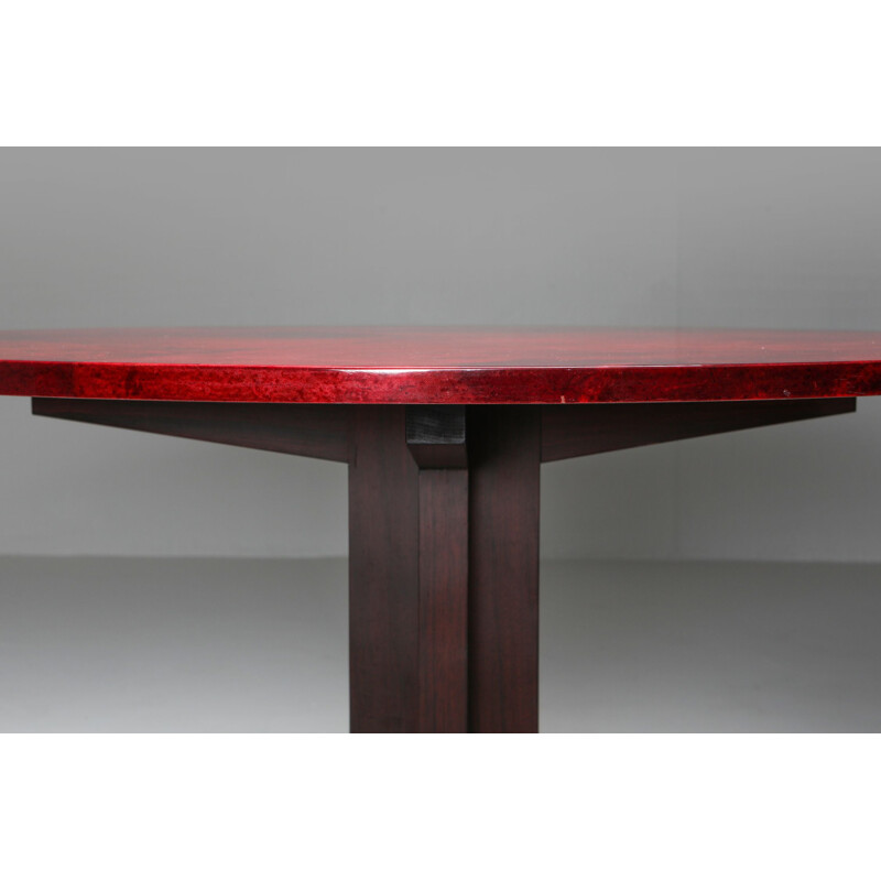 Vintage Aldo Tura Red Parchment and Mahogany Table 1960s