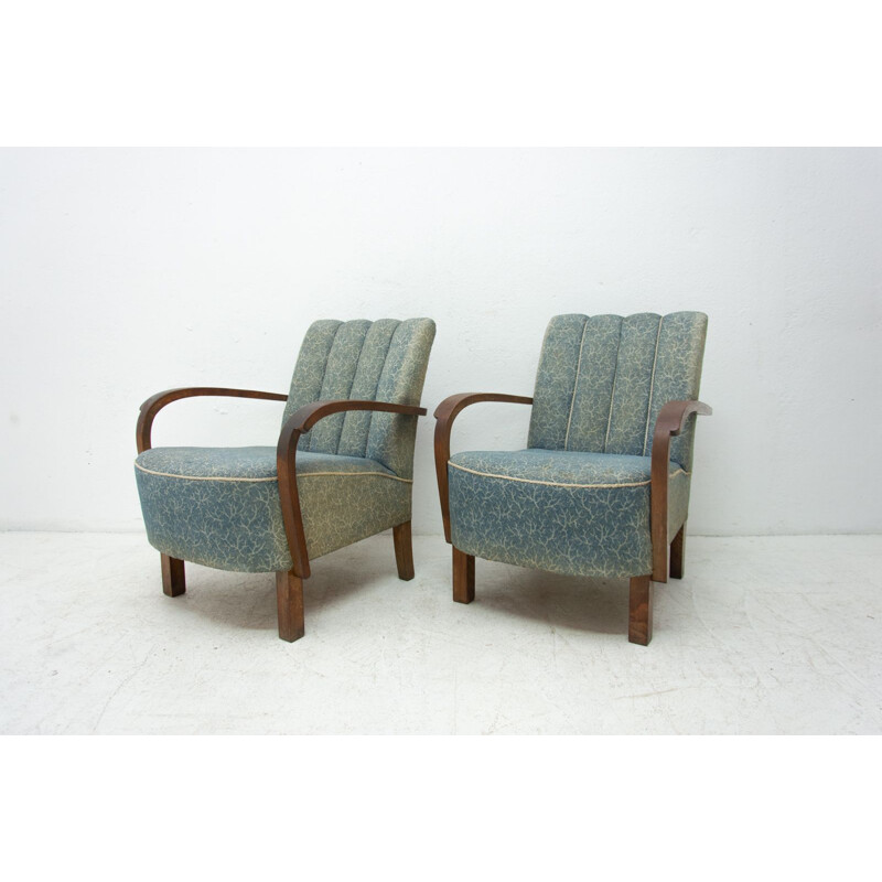 Paar vintage gebogen houten fauteuils van Jindřich Halabala voor UP Závody 1930