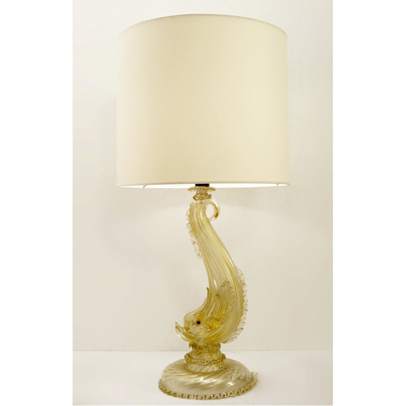 Vintage table lamp in gilded glass, Italy 1950