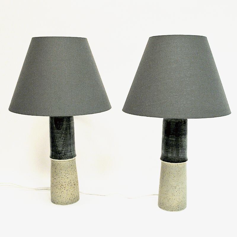 Pair of vintage glazed stoneware table lamps by Olle Alberius  Rörstrand Sweden 1970s