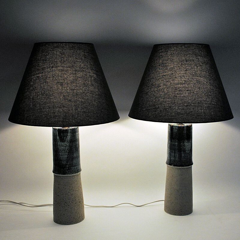 Paire de lampes de table vintage en grès émaillé par Olle Alberius Rörstrand Suède 1970