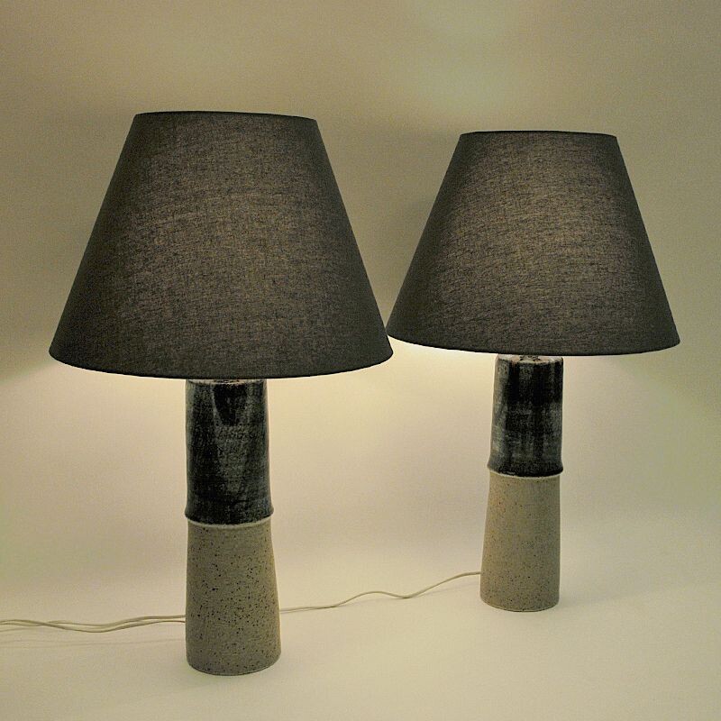 Pair of vintage glazed stoneware table lamps by Olle Alberius  Rörstrand Sweden 1970s