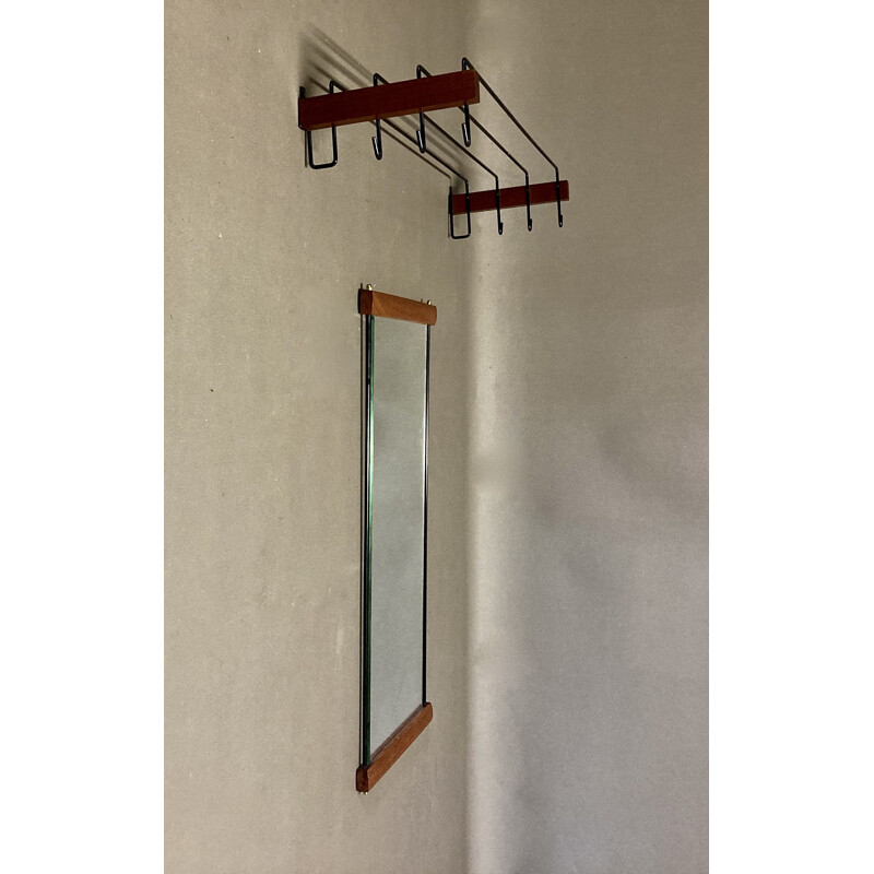 Vintage coat rack and vintage mirror Scandinavian 1950s