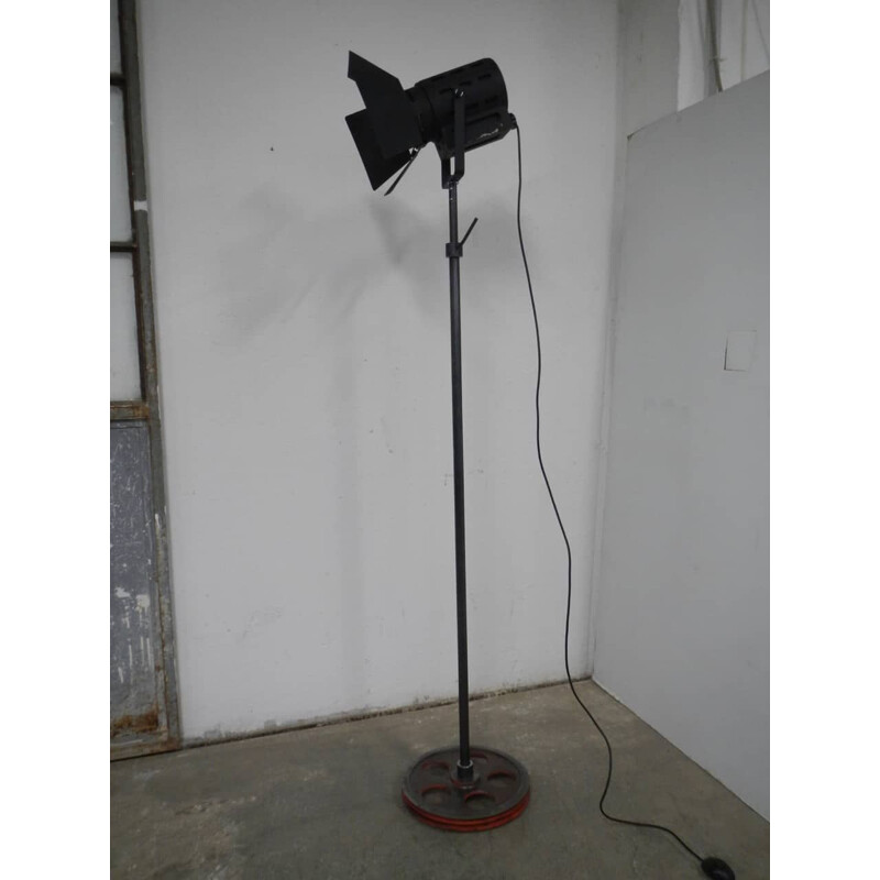 Vintage floor lamp with industrial pulley base, 1950