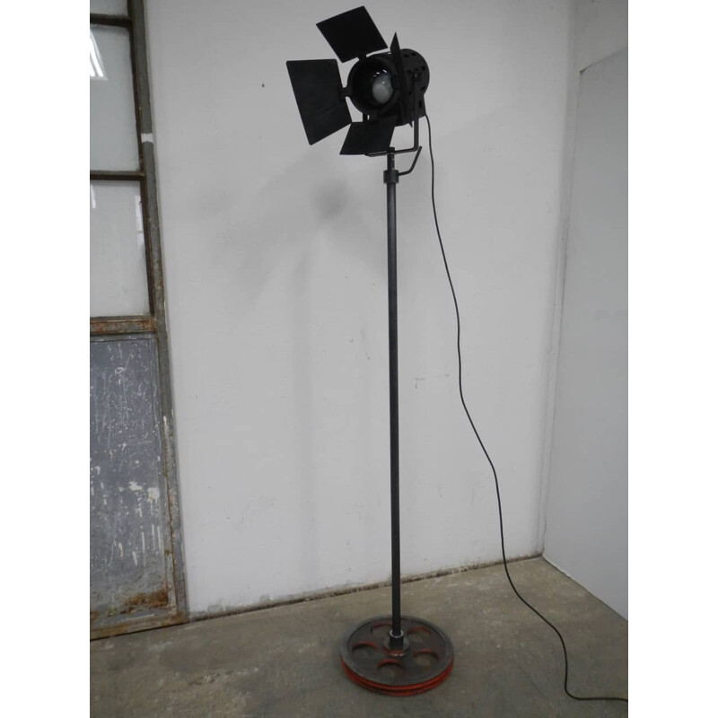 Vintage floor lamp with industrial pulley base, 1950