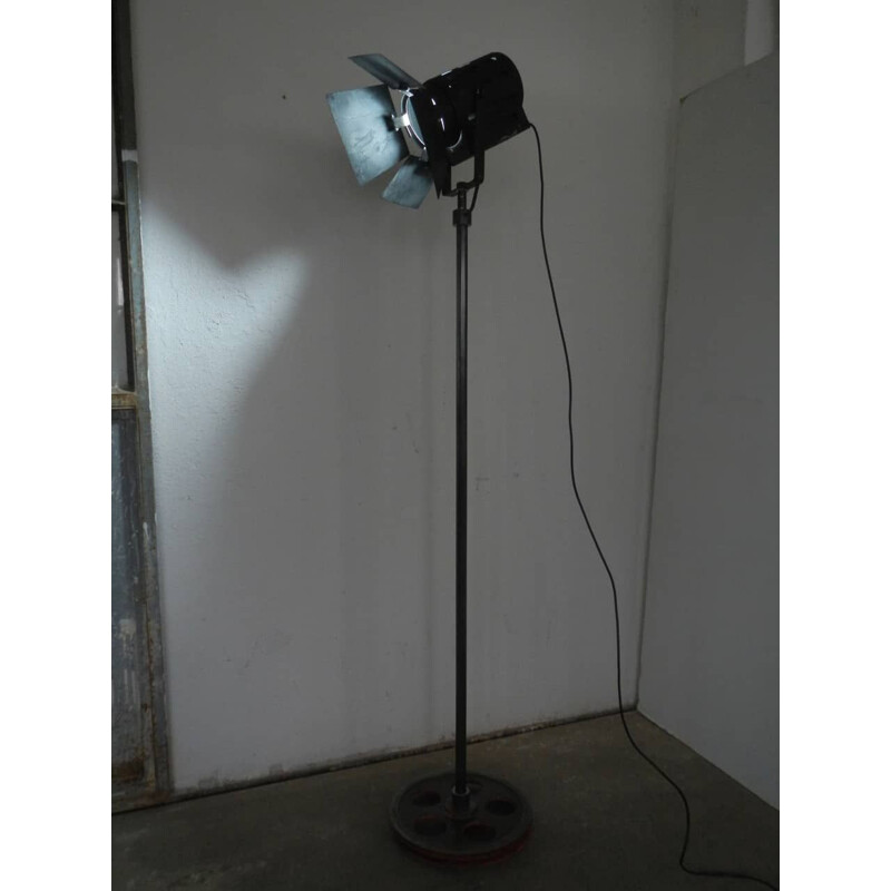 Vintage floor lamp with industrial pulley base, 1950